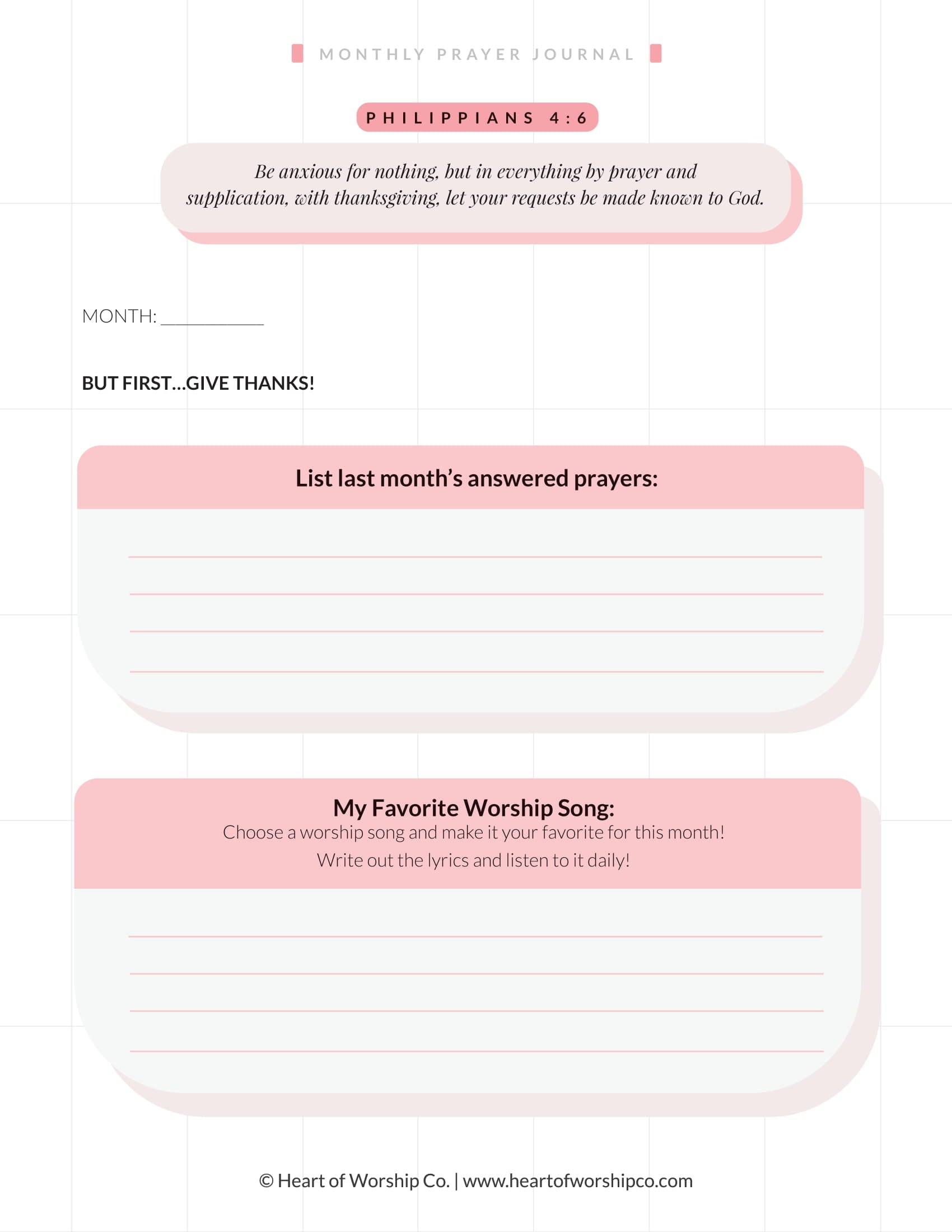 Monthly Prayer Journal Printable