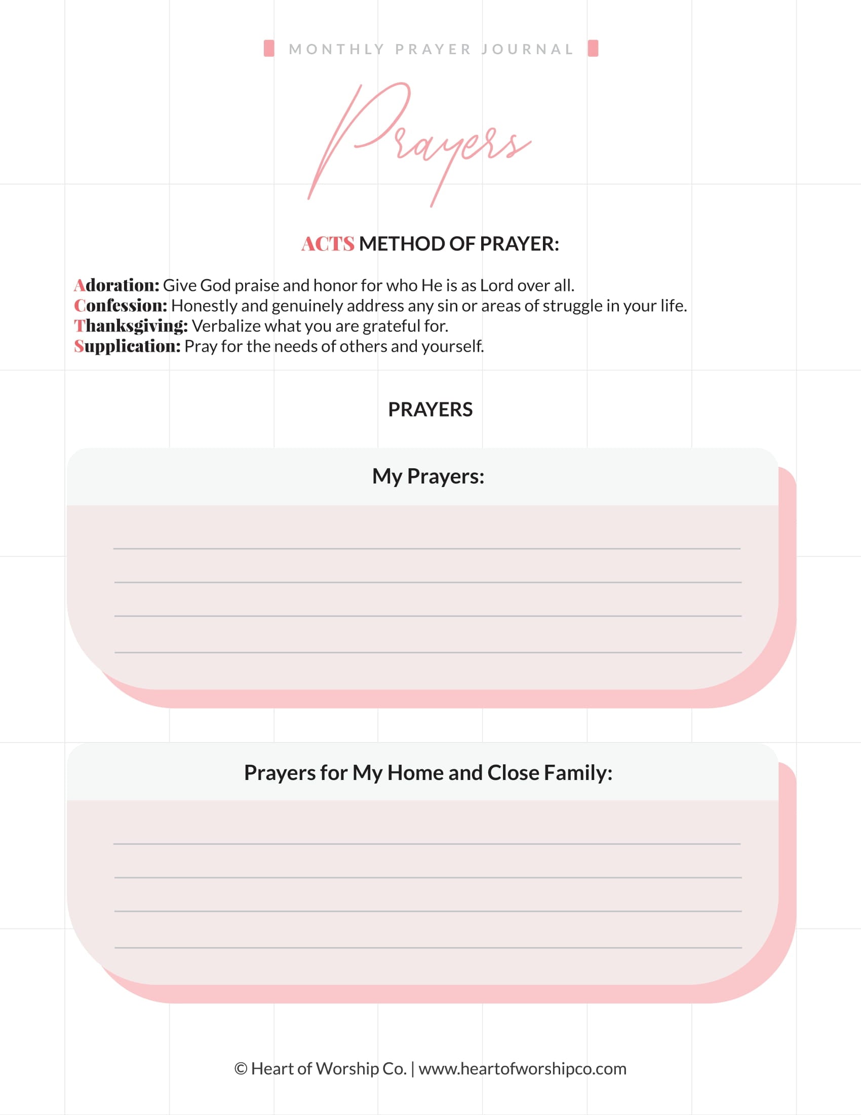 Monthly Prayer Journal Printable